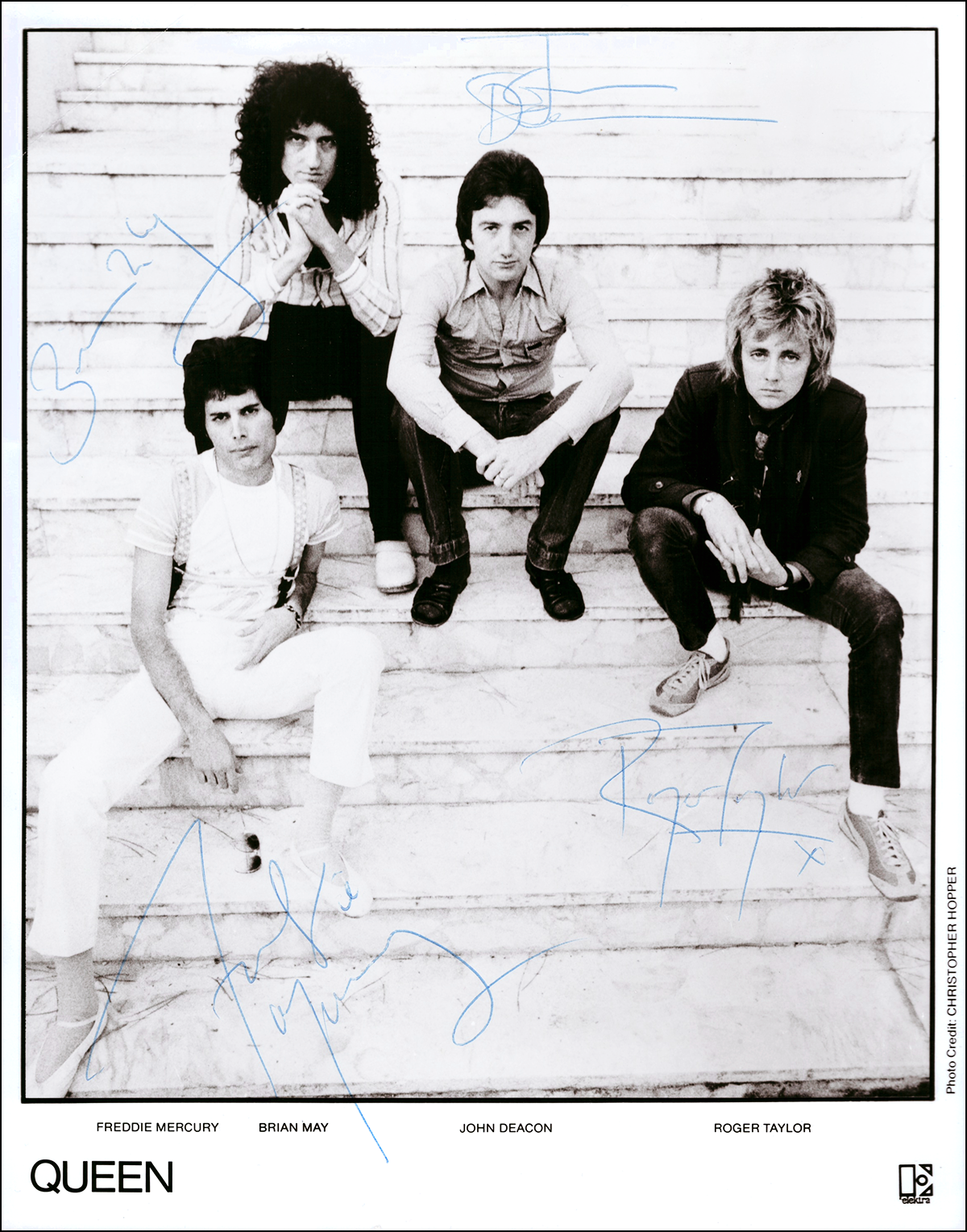 QUEEN BAND SIGNED AUTOGRAPH 6x9 RP PHOTO BRIAN MAY DEACON TAYLOR FREDDIE MERCURY 